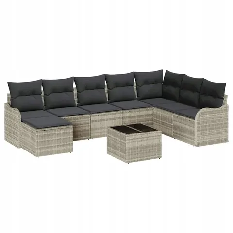 vidaXL Ensemble de canapé de jardin 9 pc Gris clair polyrotin – 954183 – image 1