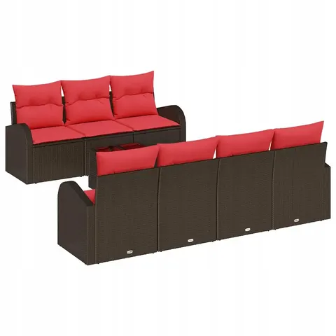 vidaXL Ensemble de Canapés 8 pc 7 place Marron et rouge Polyester – image 1