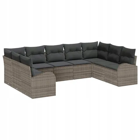 vidaXL Ensemble de Canapés 9 pc 9 place Gris polyrotin – image 1