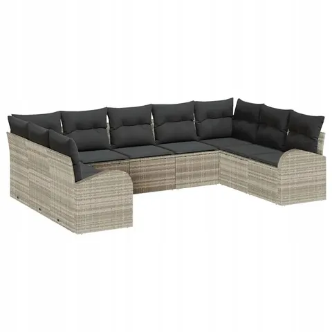 vidaXL Ensemble de Canapés 9 place Gris clair polyrotin – image 1