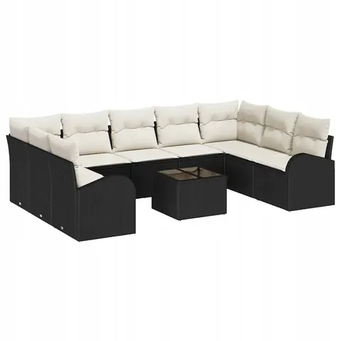 vidaXL Ensemble de Canapés 10 pc 9 place Noir polyrotin – 957931 – image 1