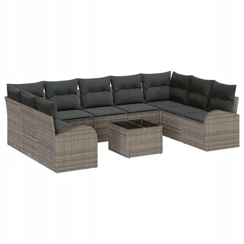 vidaXL Ensemble de Canapés 10 pc 9 place Gris polyrotin – image 1