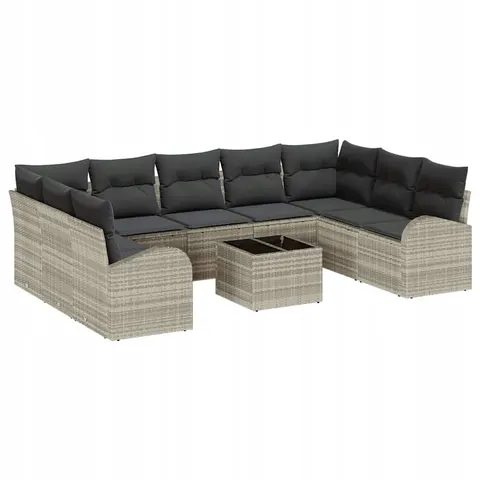 vidaXL Ensemble de Canapés 10 pc 9 place Gris clair polyrotin – image 1