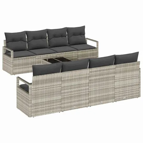 vidaXL Ensemble de Canapés 7 pc 6 place Gris clair polyrotin – 958983 – image 1