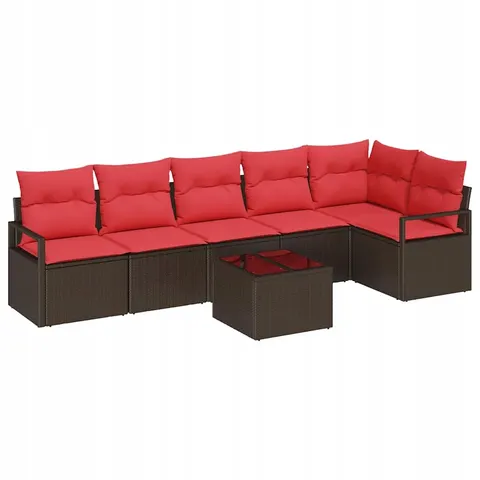 Zestaw Sof 7 pcs Brązowy polirattan vidaXL – zdjęcie 1