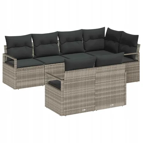 Zestaw Sof 7 pcs Jasnoszary polirattan vidaXL – zdjęcie 1