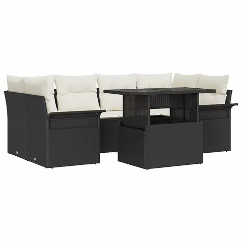 vidaXL Ensemble de canapé de jardin 7 pc Noir polyrotin – 983275 – image 1