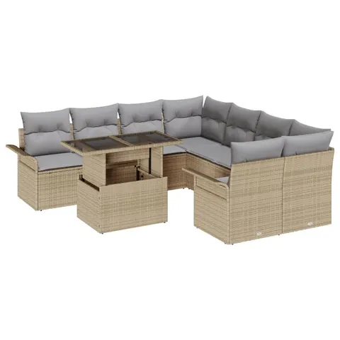 vidaXL Ensemble de canapé de jardin 9 pc Beige polyrotin – 983701 – image 1