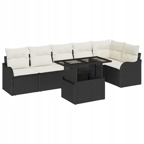 vidaXL Ensemble de Canapés 7 pc Noir Poly rotin – 985873 – image 1