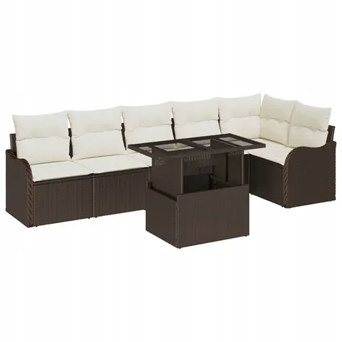 vidaXL Ensemble de Canapés 7 pc Marron Poly rotin – image 1