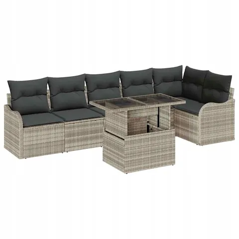 vidaXL Ensemble de Canapés 7 pc Gris clair Poly rotin – image 1
