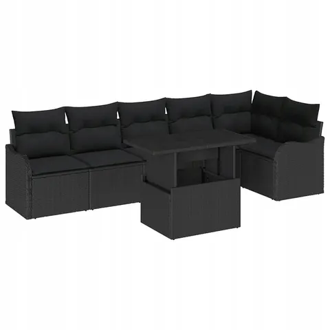 vidaXL Ensemble de Canapés 7 pc Noir Poly rotin – 985934 – image 1