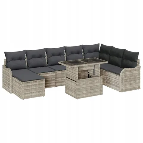 vidaXL Ensemble de canapé de jardin 9 pc Gris clair Poly rotin – 986320 – image 1