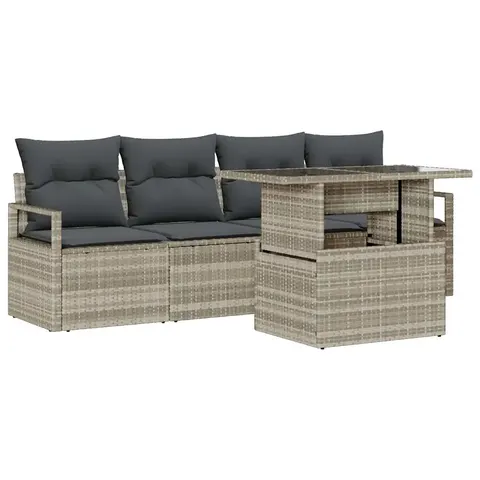 vidaXL Ensemble de canapé de jardin 5 pc 4 place Eclairage polyrotin – image 1