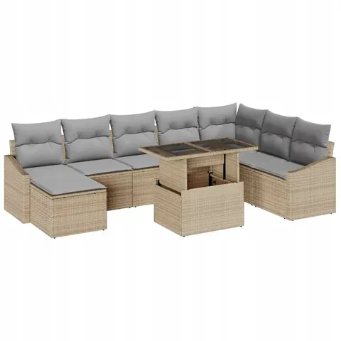 vidaXL Ensemble de Canapés 9 pc Beige et Gris clair polyrotin – image 1