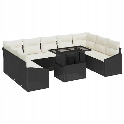 vidaXL Ensemble de Canapés 10 pc Noir et Crème polyrotin – image 1