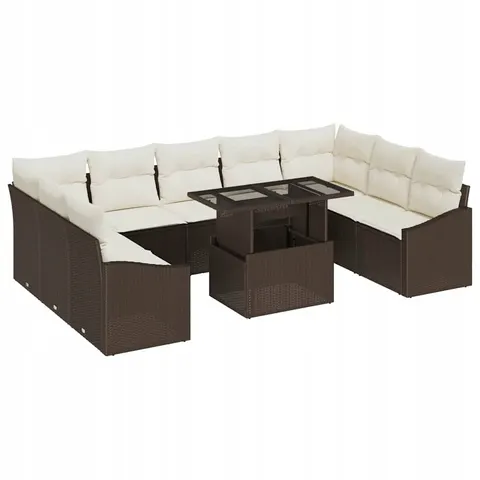 vidaXL Ensemble de Canapés 10 pc Marron et Crème polyrotin – image 1