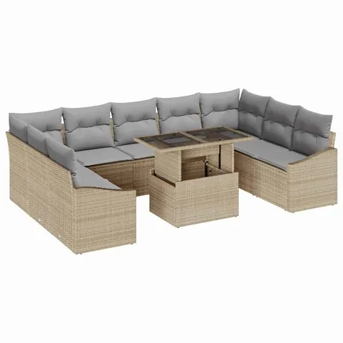 vidaXL Ensemble de Canapés 10 pc Beige et Gris clair polyrotin – image 1