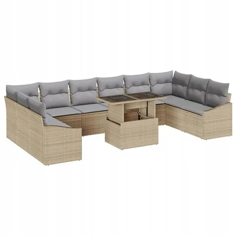 Ensemble de Canapés 11 pc Beige et Gris clair polyrotin vidaXL – image 1