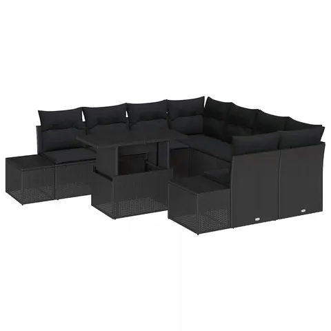 vidaXL Ensemble de canapé de jardin 9 pc Noir polyrotin – 992734 – image 1