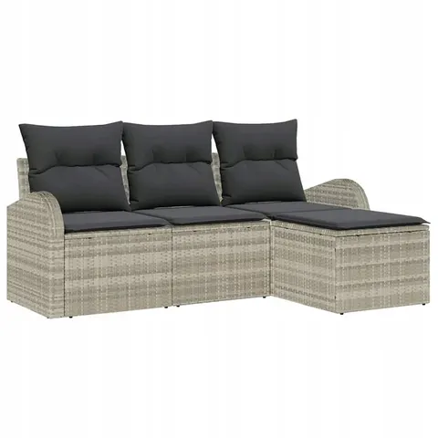 vidaXL Ensemble de Canapés 4 pc Gris clair polyrotin – 349323 – image 1