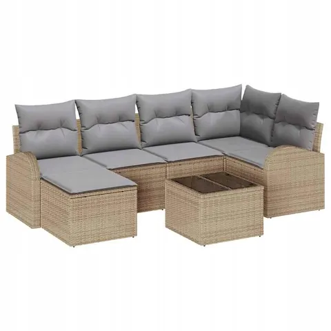 vidaXL Ensemble de Canapés 7 pc Beige et gris clair polyrotin – image 1