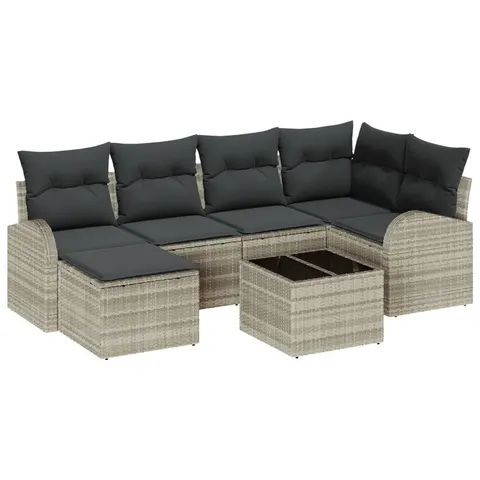 vidaXL Ensemble de Canapés 7 pc Gris clair polyrotin – 350626 – image 1