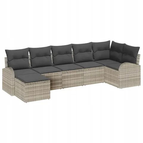 vidaXL Ensemble de Canapés 7 pc Gris clair polyrotin – 350725 – image 1