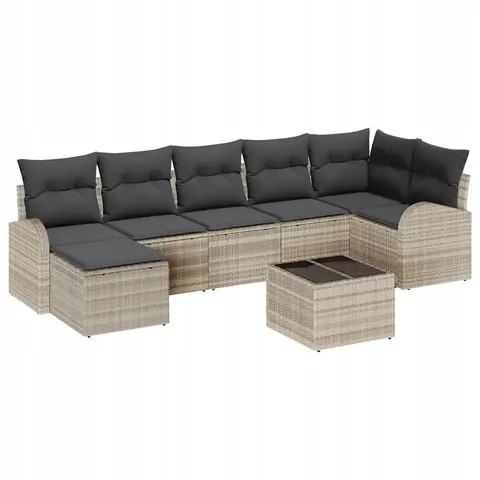 vidaXL Ensemble de Canapés 8 pc Gris clair polyrotin – 350824 – image 1
