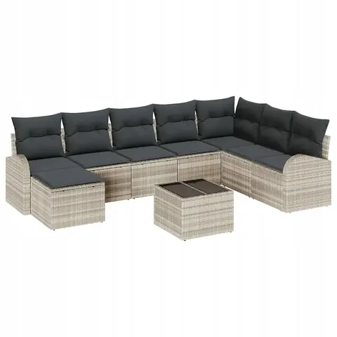 vidaXL Ensemble de Canapés 9 pc Gris clair polyrotin – 351128 – image 1