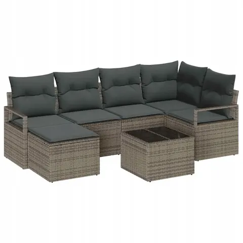 vidaXL Ensemble de Canapés 7 pc Gris clair polyrotin – 353993 – image 1