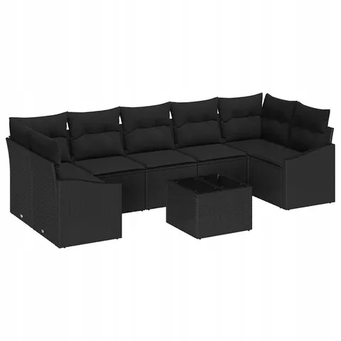 vidaXL Ensemble de Canapés 8 pc Noir polyrotin – 355836 – image 1