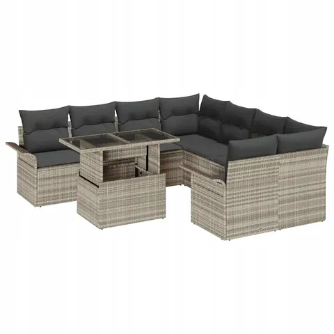 vidaXL Ensemble de canapé de jardin 9 pc Gris clair – 371980 – image 1