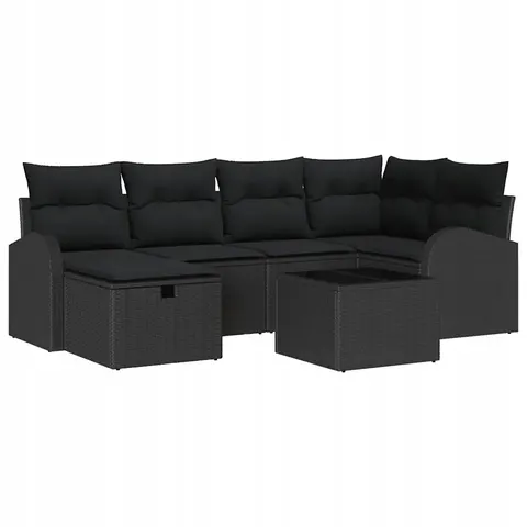 vidaXL Ensemble de Canapés 7 pc Noir polyrotin – 392954 – image 1