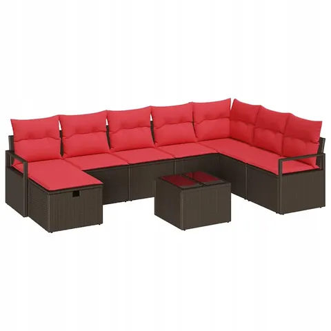 vidaXL Ensemble de Canapés 9 pc Marron polyrotin – image 1
