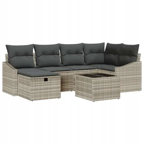 vidaXL Ensemble de Canapés 7 pc Gris clair et gris polyrotin – image 1