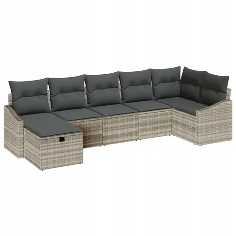 vidaXL Ensemble de Canapés 7 pc Gris clair polyrotin – 395047 – image 1