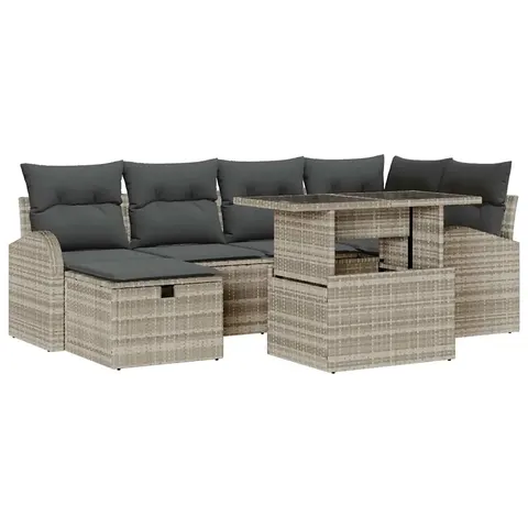vidaXL Ensemble de canapé de jardin 7 pc Gris clair polyrotin – 399625 – image 1
