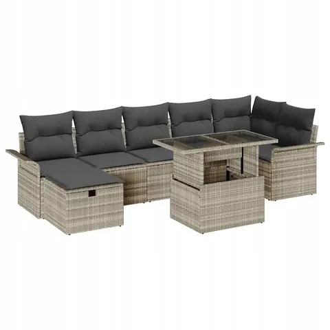 vidaXL Ensemble de canapé de jardin 8 pc Gris clair polyrotin – 411402 – image 1