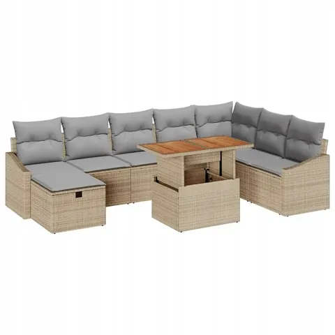 vidaXL Ensemble de canapé de jardin 9 pc Beige polyrotin – 414908 – image 1