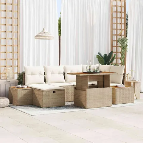 vidaXL Ensemble de canapé de jardin 7 pc Beige polyrotin – 415325 – image 1