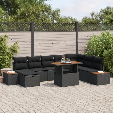 vidaXL Ensemble de canapé de jardin 9 pc Noir polyrotin – 415394 – image 1