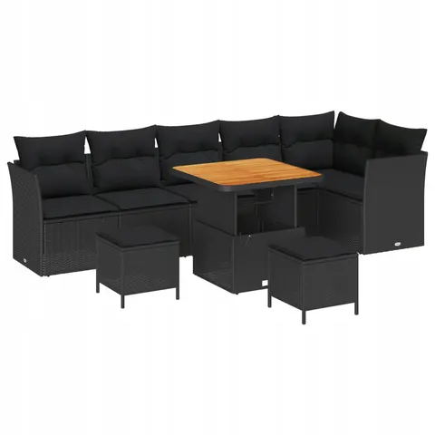 vidaXL Ensemble de canapé de jardin 9 pc Noir polyrotin – 416186 – image 1