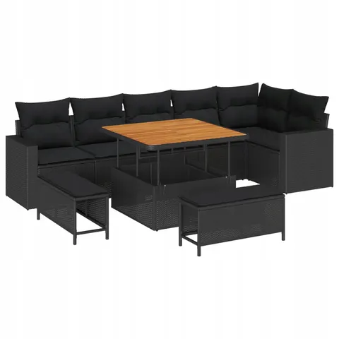 vidaXL Ensemble de canapé de jardin 9 pc Noir polyrotin – 417435 – image 1