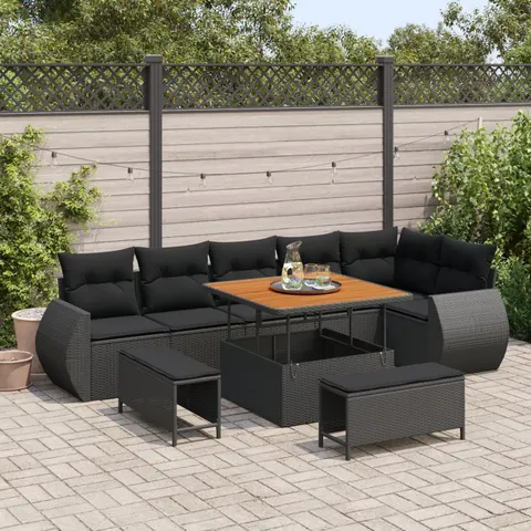 vidaXL Ensemble de canapé de jardin 9 pc Noir polyrotin – 420039 – image 1