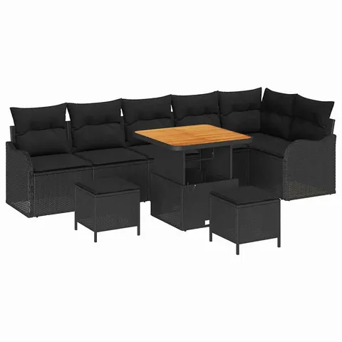 vidaXL Ensemble de canapé de jardin 9 pc Noir polyrotin – 423986 – image 1