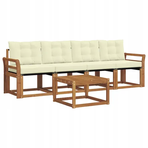 vidaXL Ensemble de canapés d'extérieur 5 pc 4 place Naturel et Crème – 491695 – image 1