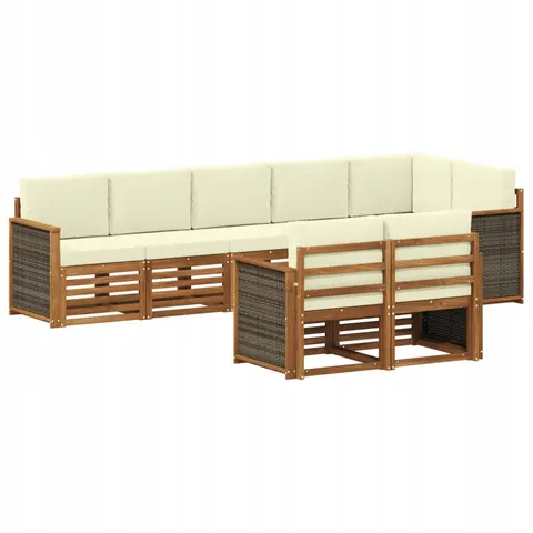 vidaXL Ensemble de canapés d'extérieur 7 pc 8 place Naturel et Crème – 692351 – image 1