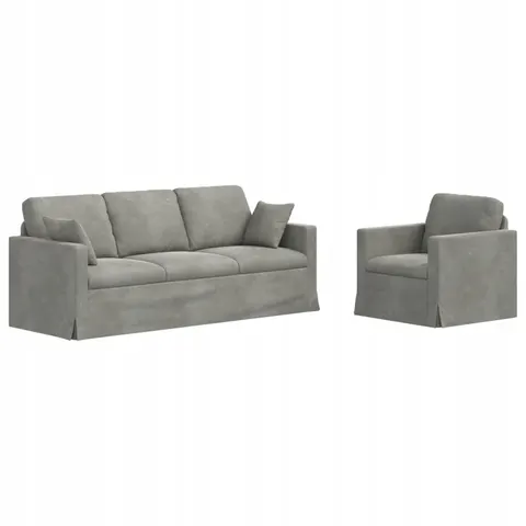 vidaXL Ensemble de Canapés 2 pc Gris clair Velours – 374829 – image 1