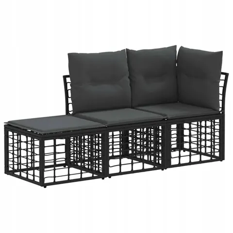vidaXL Ensemble de canapés d'extérieur 3 pc Noir Polyester – image 1